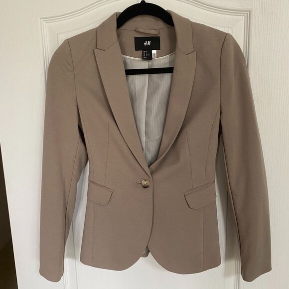 H&M Beige Blazer with Striped Lining Size 2 - Picture 1 of 10